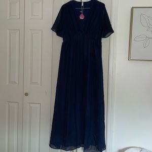 Dark blue lined maternity dress